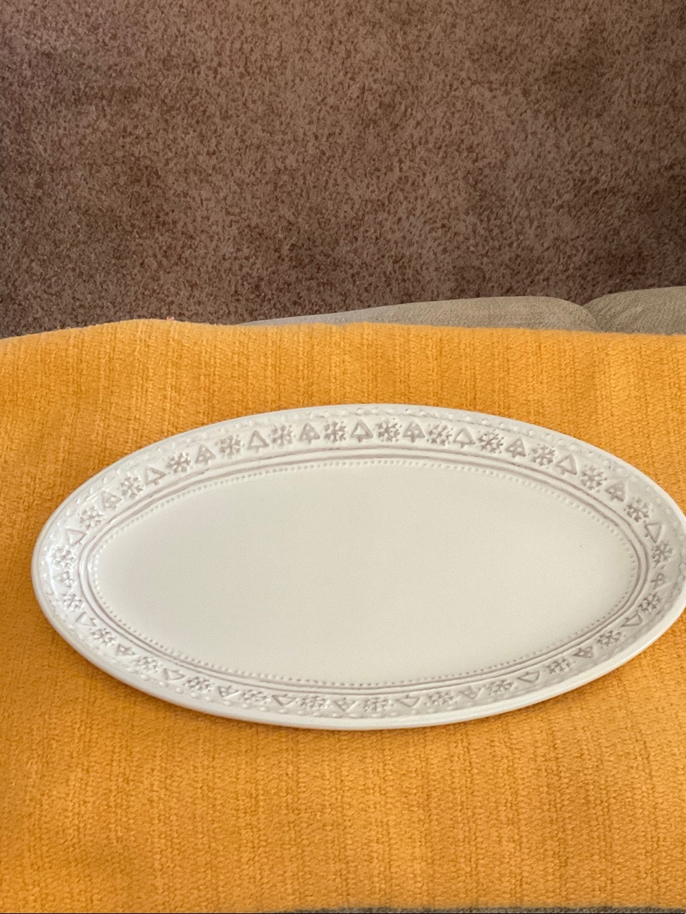 Hallmark White Christmas Tree & Snowflakes Embossed Oval Serving Platter